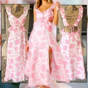 Petal & Pup Rori Pink Floral Ruffle Maxi Dress Size M
